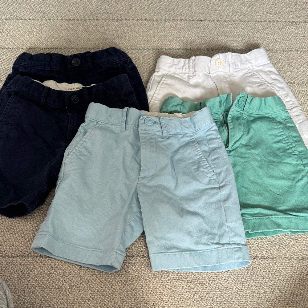 Bundle of Crewcuts boys' Shorts- Navy (2), White, Mint, Light Blue size 5
